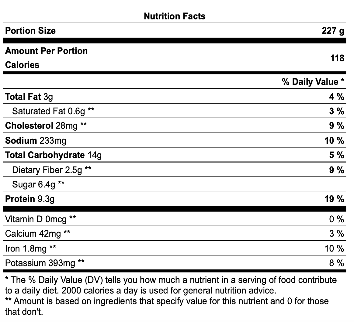 Family Spaghetti nutrition facts